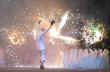 Stage Left pyrotechnics with Circus Orange - Designs In Ice - Cavalcade Of Lights - Dundas Square - Toronto, Ontario, Canada